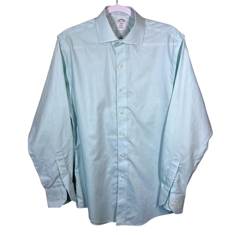Brooks Brothers Regent Fit Light Blue Gingham Men's Dress Shirt Size Medium 15.5